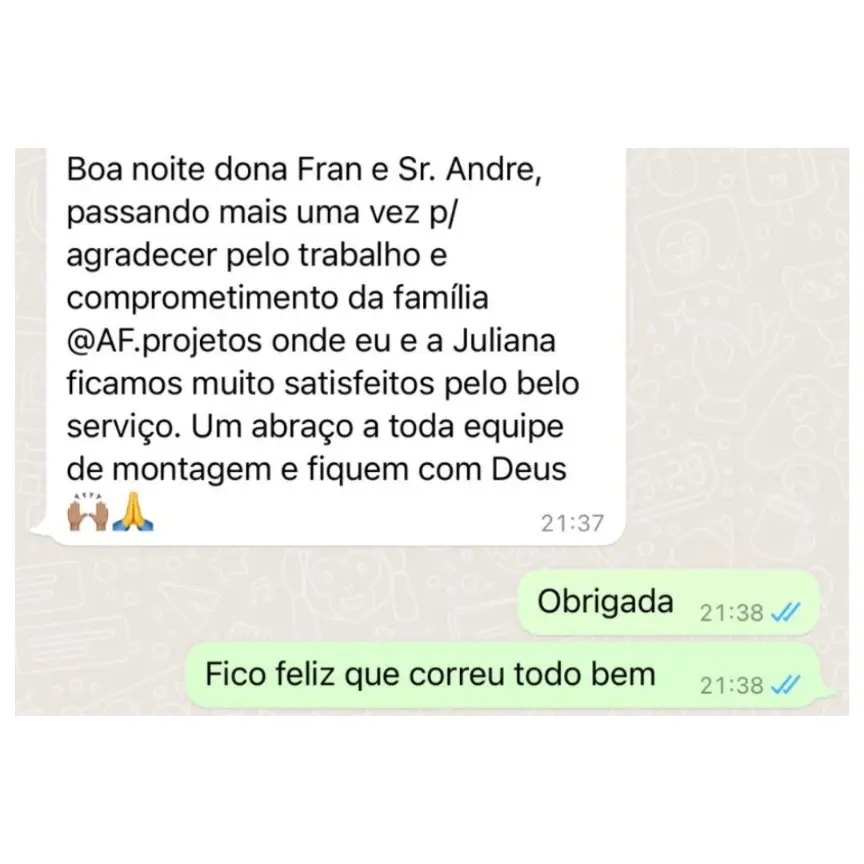 Depoimento em imagem de avaliação de cliente