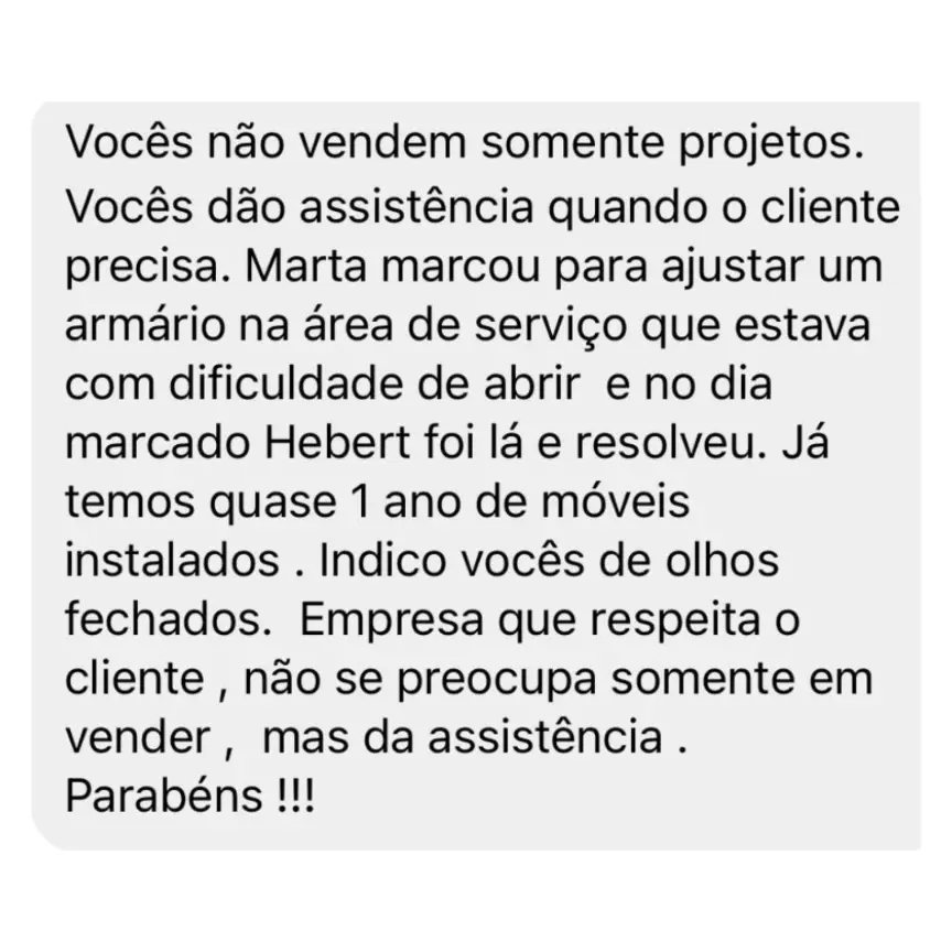 Depoimento em imagem de avaliação de cliente