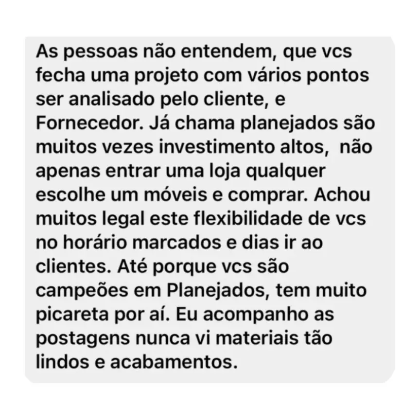 Depoimento em imagem de avaliação de cliente